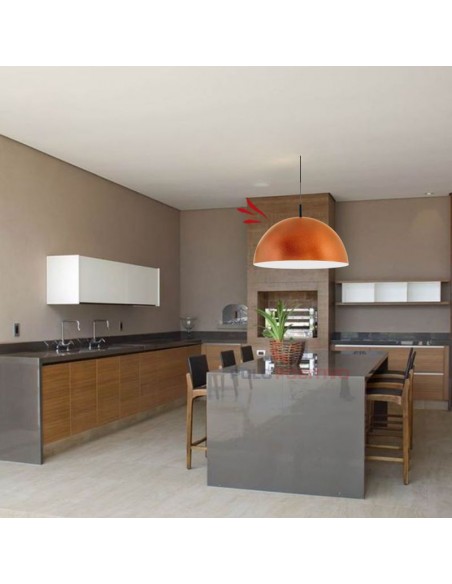 COLGANTE MEDIA ESFERA 2 LUCES 55CMS E27 CHAPA COBRE BLANCO