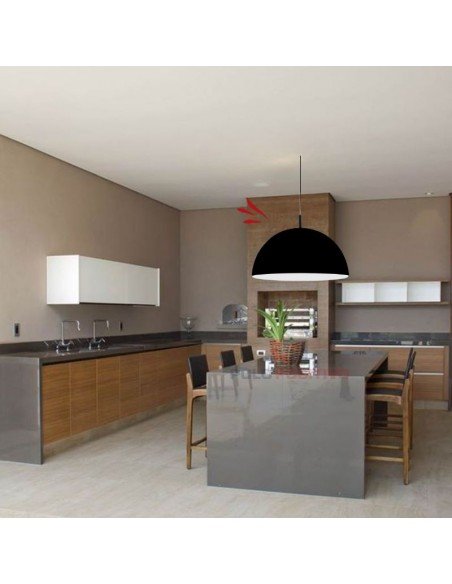 COLGANTE MEDIA ESFERA 2 LUCES 55CMS E27 CHAPA NEGRO BLANCO