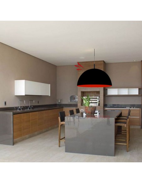 COLGANTE MEDIA ESFERA 2 LUCES 55CMS E27 CHAPA NEGRO ROJO