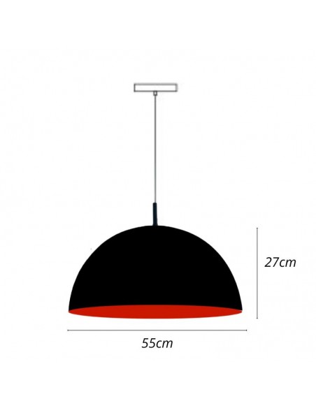 COLGANTE MEDIA ESFERA 2 LUCES 55CMS E27 CHAPA NEGRO ROJO