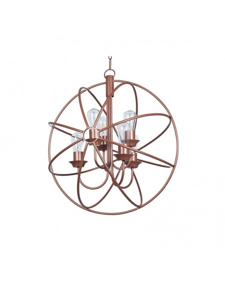 COLGANTE GLOBO VINTAGE 6 LUCES COBRE ACERO 60CM