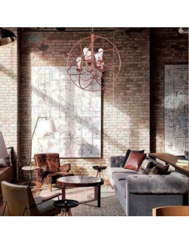 COLGANTE GLOBO VINTAGE 6 LUCES COBRE ACERO 60CM