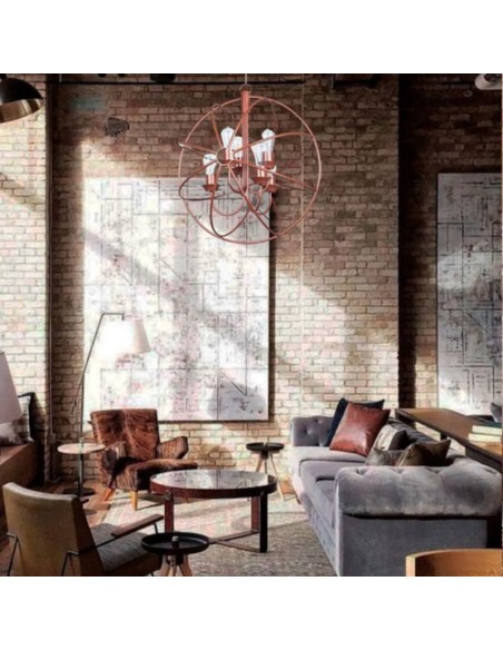 COLGANTE GLOBO VINTAGE 6 LUCES COBRE ACERO 60CM