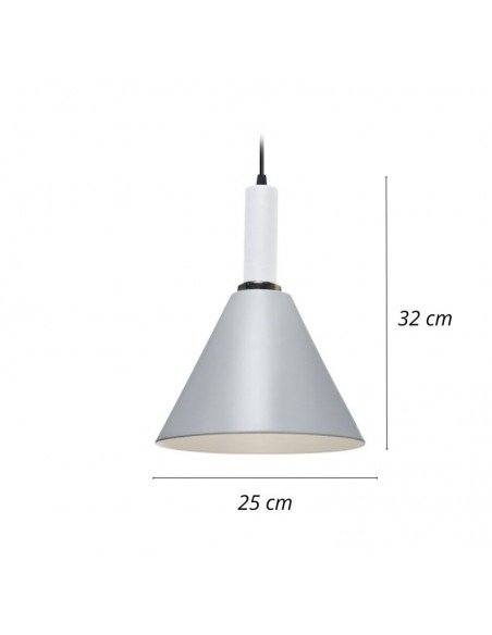 COLGANTE CONICO CHAPA 25CM GRIS CLARO CON BLANCO E27