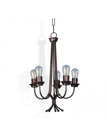 COLGANTE ARAÑA GOTICO ACERO COBRE VIEJO 5 LUCES