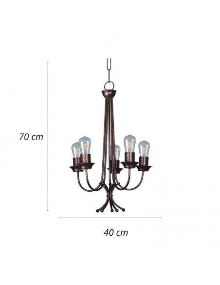 COLGANTE ARAÑA GOTICO ACERO COBRE VIEJO 5 LUCES