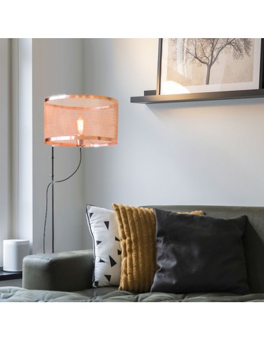 LAMPARA DE PIE PILAR NEGRO CON PANTALLA COBRE