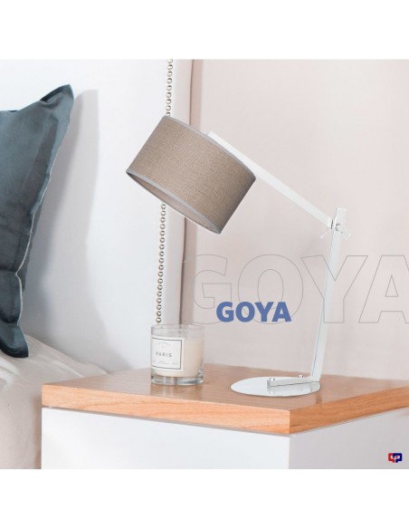 LAMPARA DE MESA GOYA BLANCO CON PANTALLA CAÑAMO