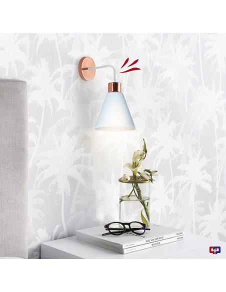 APLIQUE PARED OSTENDE 1 LUZ E27 CON BRAZO BLANCO COBRE