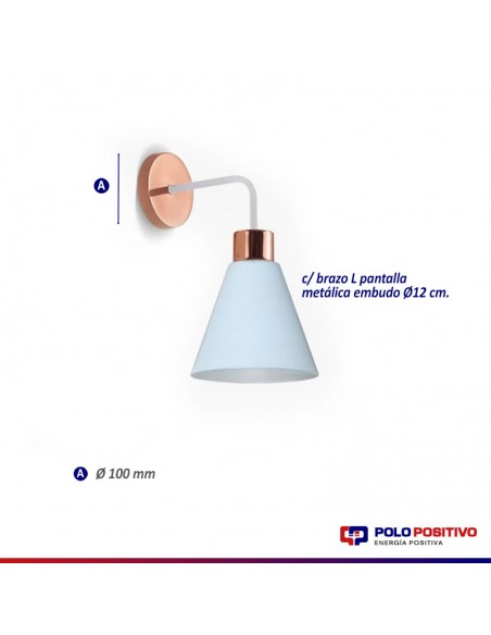 APLIQUE PARED OSTENDE 1 LUZ E27 CON BRAZO BLANCO COBRE