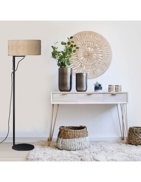 LAMPARA DE PIE LIBERTAD NEGRO PANTALLA CAÑAMO