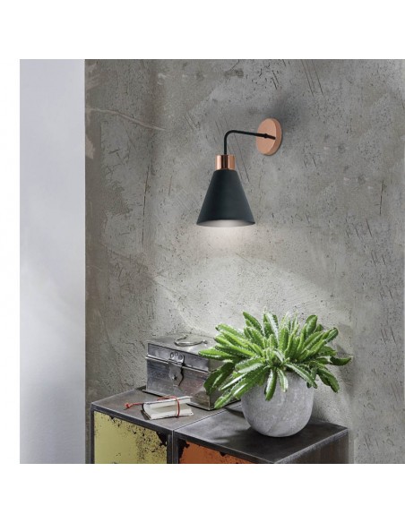 APLIQUE PARED OSTENDE 1 LUZ E27 CON BRAZO NEGRO COBRE