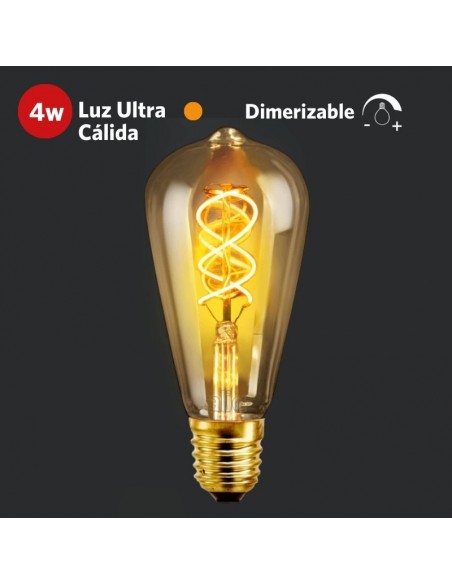 LAMPARA ANTIQUE LED PERA ST64 4W E27 LUZ CALIDA AMBAR DIMER