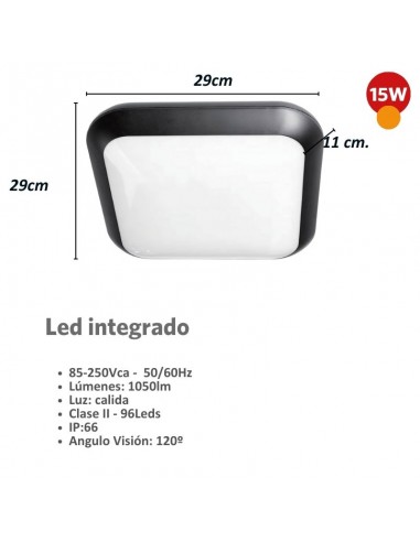 TORTUGA LED INTEGRADO CUAD 15W CALIDA 2700K NEGRO