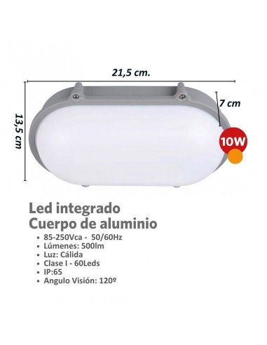 TORTUGA ALUMINIO OVALADA LED INTEGRADO 10W LUZ...