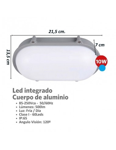 TORTUGA ALUMINIO OVALADA LED INTEGRADO 10W LUZ...