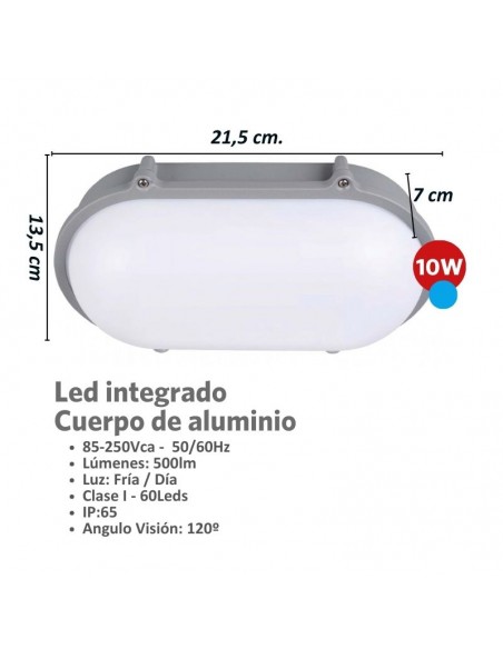 TORTUGA ALUMINIO OVALADA LED INTEGRADO 10W LUZ FRIA 6500K