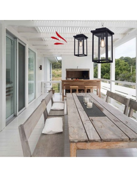 FAROL RECTO COLGAR HIERRO E27 NEGRO 43X18CM