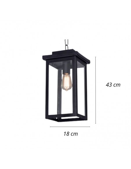 FAROL RECTO COLGAR HIERRO E27 NEGRO 43X18CM