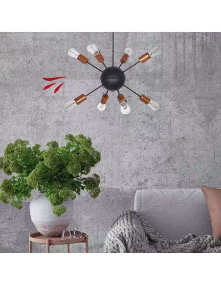 COLGANTE ARAÑA EXPLOSION 8 BRAZOS E27 NEGRO COBRE