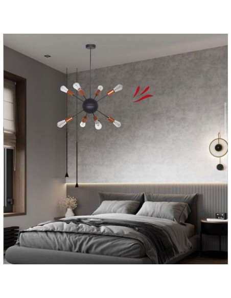 COLGANTE ARAÑA EXPLOSION 8 BRAZOS E27 NEGRO COBRE