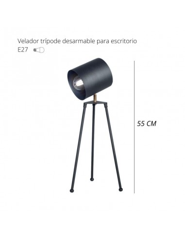 VELADOR TRIPODE GRANDE NEGRO E27 55CM