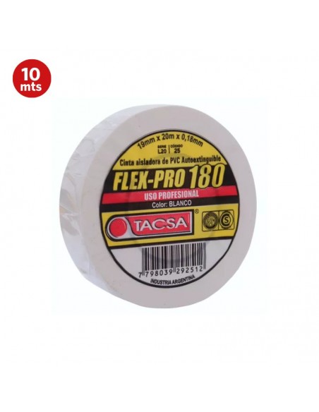 CINTA AISLADORA FLEX PRO 180 TACSA - 10MTS BLANCO