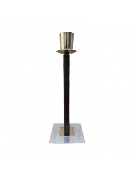 VELADOR CAÑO CUADRADO 20X20 CUERO MARRON NIQUEL SIN PANT