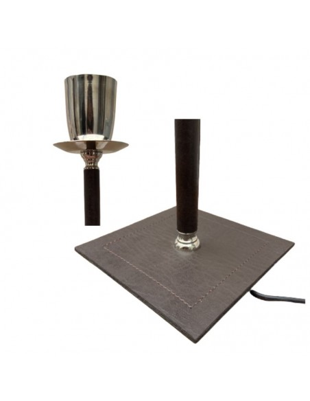 VELADOR CAÑO REDONDO CUERO MARRON SIN PANTALLA