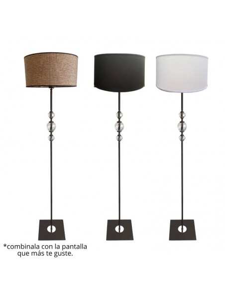 LAMPARA DE PIE CAÑO CUERO MARRON ESFERA VIDRIO SIN PANTALLA