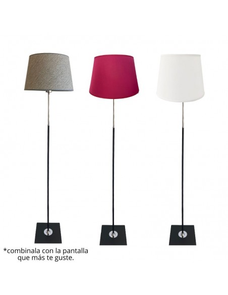 LAMPARA DE PIE CAÑO REDONDO NEGRO NIQUEL SIN PANTALLA