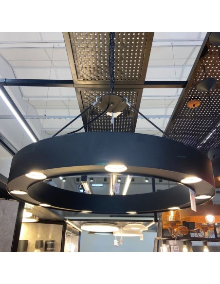 COLGANTE RUEDA VINTAGE 80CM 9  LUCES GU10 DICRO NEGRO