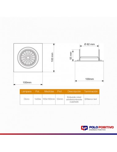 SPOT EMBUTIR DICRO MOVIL CUADRADO 10CM BLANCO TEXT