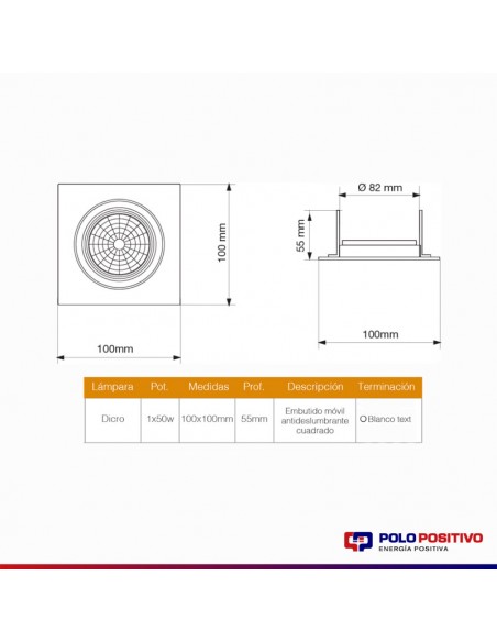 SPOT EMBUTIR DICRO MOVIL CUADRADO 10CM BLANCO TEXT
