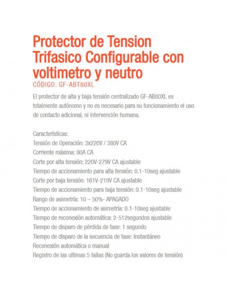 PROTECTOR TENSION DIN TRIFASICO GRALF C/VOLT. 80A 4 MOD