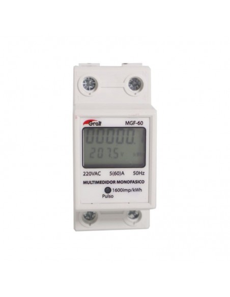 MEDIDOR MONOFASICO DIGITAL 2 MOD DIN 60A V+A+F GRALF