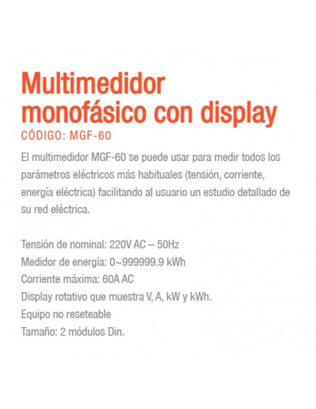 MEDIDOR MONOFASICO DIGITAL 2 MOD DIN 60A V+A+F GRALF