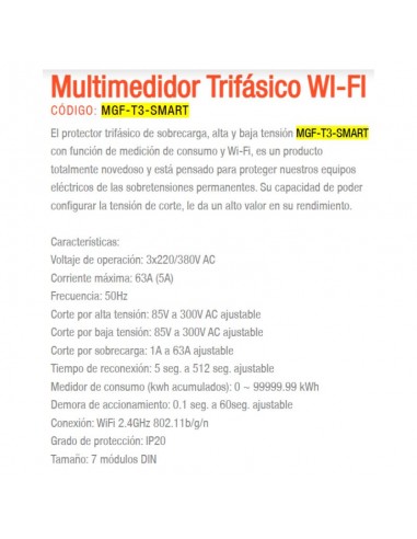 MEDIDOR TRIFASICO DIGITAL 63A 7 MOD WIFI SMART...