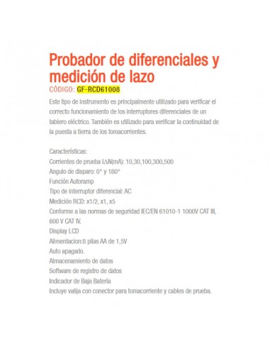 MULTI MEDIDOR RCD/LOOP GRALF GF-RCD61008