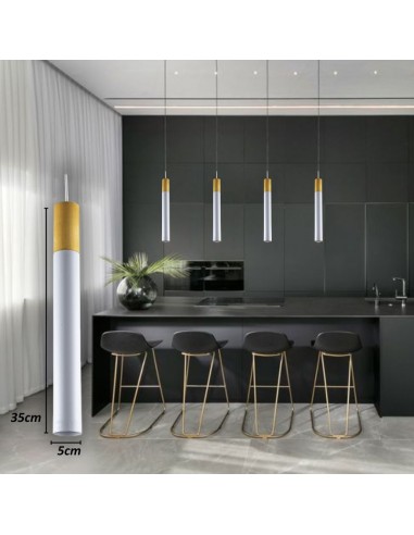 COLGANTE TUBO GEO CANALS BLANCO MADERA GU10 35CM