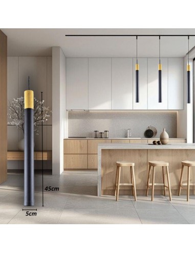 COLGANTE TUBO GEO CANALS NEGRO MADERA GU10 45CM