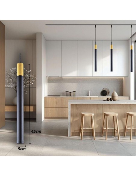 COLGANTE TUBO GEO CANALS NEGRO MADERA GU10 45CM