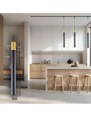 COLGANTE TUBO GEO CANALS NEGRO MADERA GU10 60CM