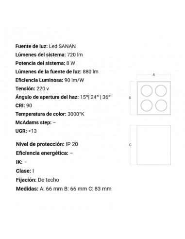 PLAFON BOX TROU P4 CUAD BLANCO 8W 3000K 720LM