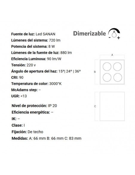 PLAFON BOX TROU P4 CUAD BLANCO 8W 3000K 720LM DIMMER