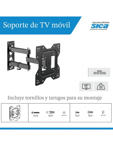 SOPORTE TV  23-43" BRAZO PIVOT 30KG SICA