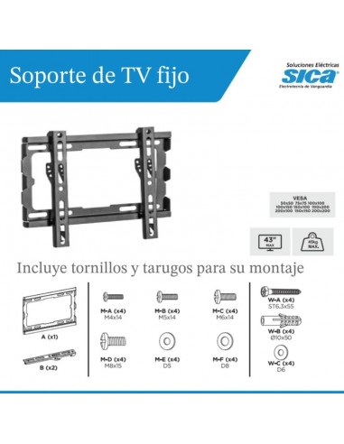 SOPORTE TV  23-43" FIJO EXTRA SLIM 45KG SICA