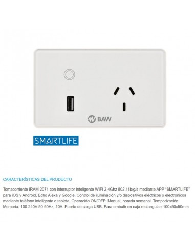 ENCHUFE TOMA SMART WIFI 10A+USB 2,1A