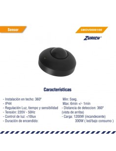 SENSOR DETECTOR MOVIMIENTO TECHO 360º  NEGRO 2