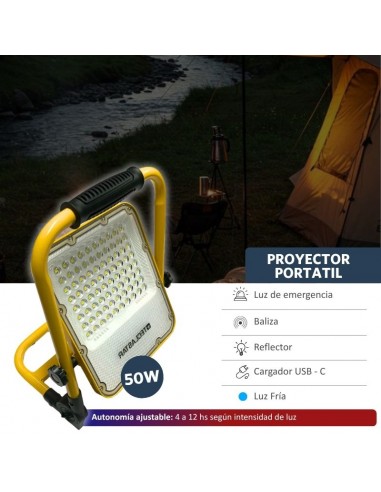 PROYECTOR LED PORTATIL 50W LUZ FRIA USB C...
